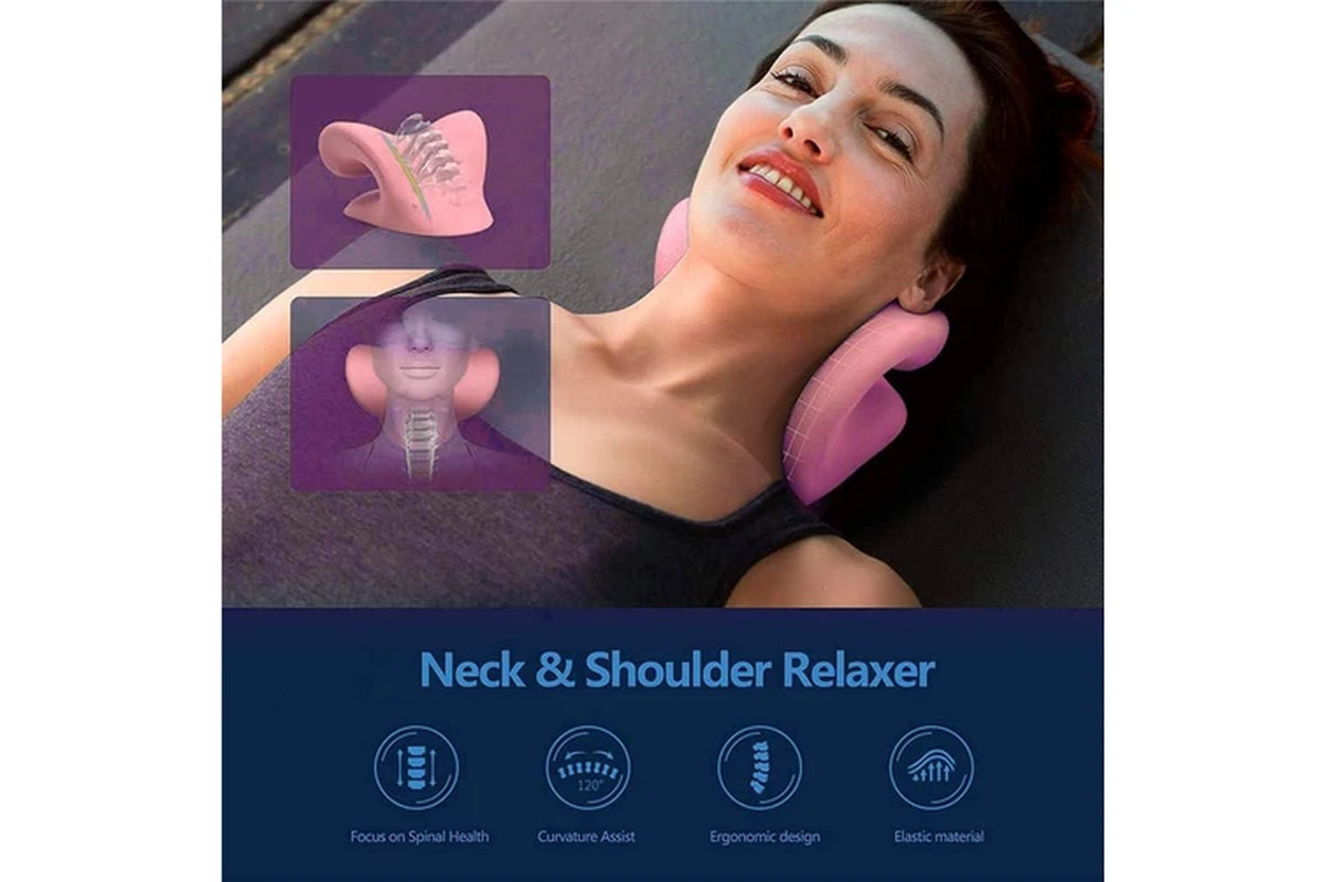 Leona Co Cervical Traction Pillow Neck Stretcher for Neck Pain Relief Pink