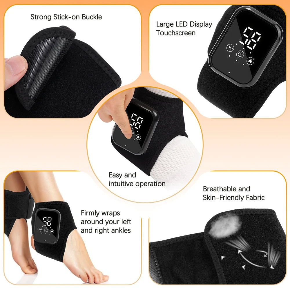 Electric Vibration Ankle Massager Heated Ankle Wrap Foot Protector Support Brace Heating Massage Strap for Joint Sprain