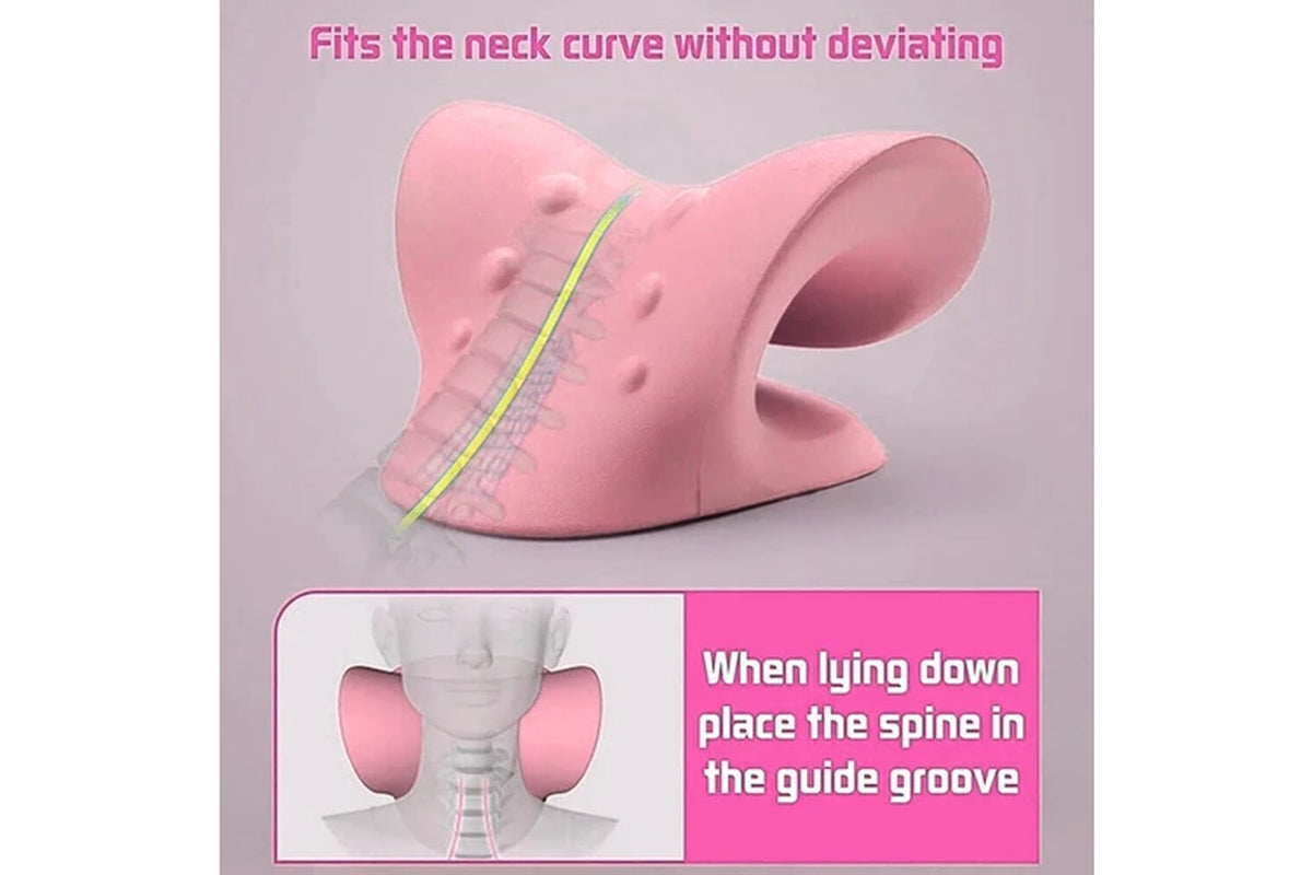 Leona Co Cervical Traction Pillow Neck Stretcher for Neck Pain Relief Pink