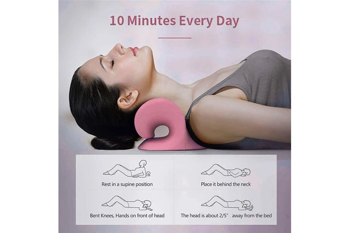 Leona Co Cervical Traction Pillow Neck Stretcher for Neck Pain Relief Pink